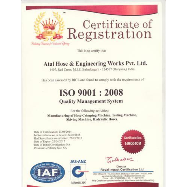 Atal Hose Quality Certificate 2